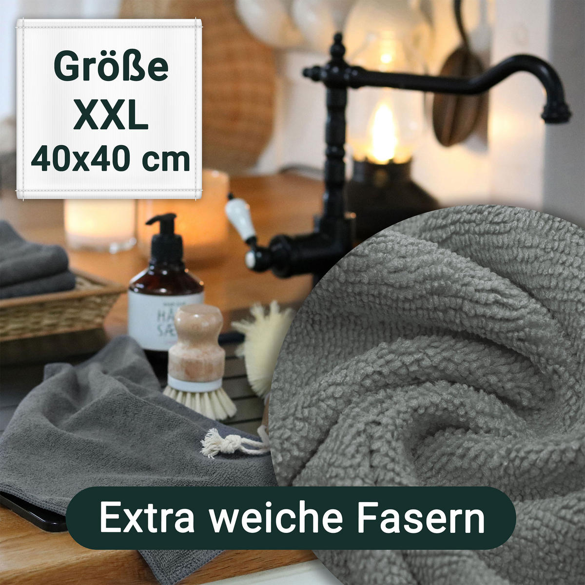 REINIGUNGSTÜCHER, 10er-Set, 40x40 cm, 80% Polyester, 20% Polyamid, Grau - Anthrazit, Textil (40/40cm) - Zollner