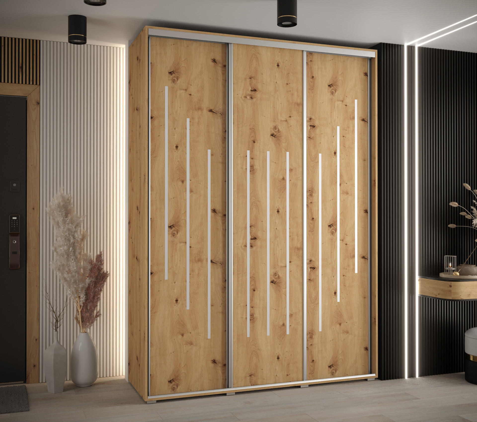 SCHWEBETÜRENSCHRANK 235,2/170/45 3-türig - Silberfarben/Eiche Artisan, Holz/Metall (170/235/45cm) - Abiks Möbel