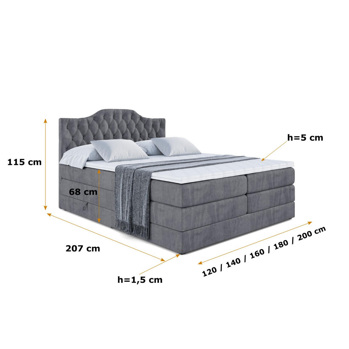 BOXSPRINGBETT VILA-1 KING - 160x200 - H3/H4 - Dunkelgrau - Dunkelgrau, Holzwerkstoff (160/200cm) - ALTDECOR