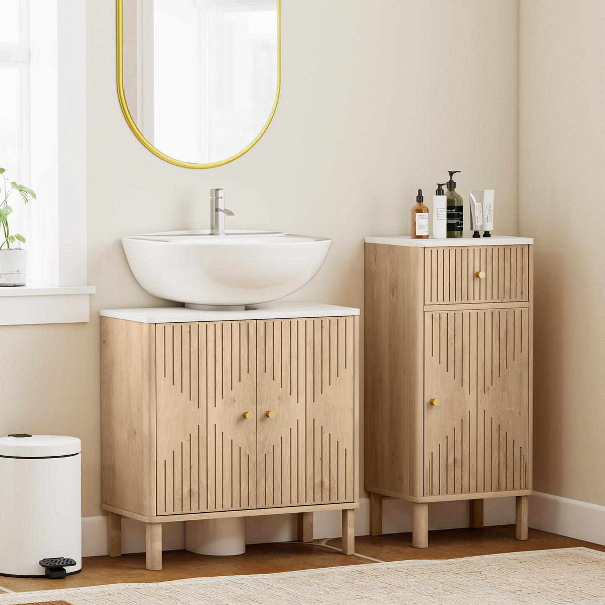 WASCHBECKENUNTERSCHRANK Eiche 1 Stück - Beige, Kunststoff (60/63/30cm) - GiPP