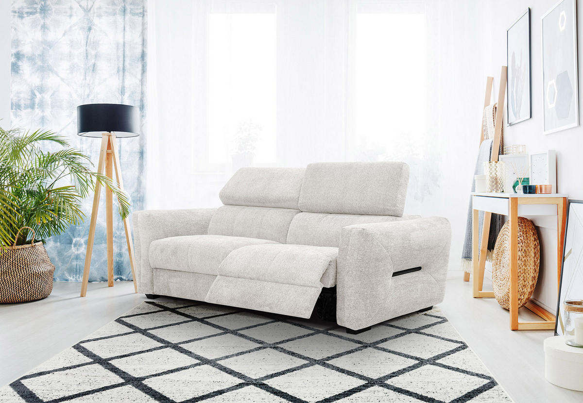 SOFA CALVERA 3-Sitzer mit 1 Relaxfunktion, weiß - Weiß, Holzwerkstoff/Textil (204/79/106cm) - Courtois Laville