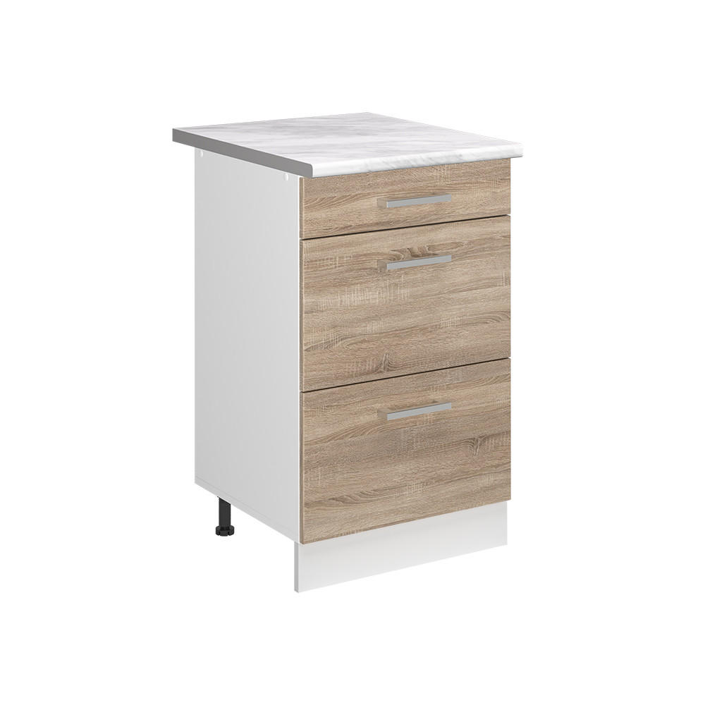 KÜCHENUNTERSCHRANK R-Line, Sonoma/Weiß, 50 cm Arbeitsplatte Marmor - Weiß/Sonoma Eiche, Holzwerkstoff (50/81.6/60cm) - Vicco
