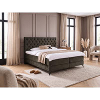 BOXBETT Amber Braun 180/200 cm Samt mit Bettkasten, mit Matratze, mit Premium Topper H3/H4 - Schwarz/Braun, Textil (180/200cm) - wonello