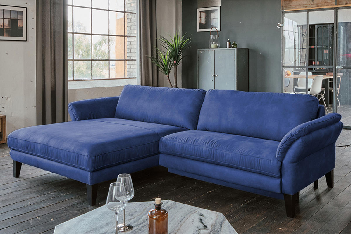 ECKSOFA MIT MOTORISCHER RELAXFUNKTION MALTA Blau Webstoff - Blau/Schwarz, Buchenholz/Textil (302/175cm) - KAWOLA