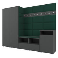 GARDEROBE NELA VIII 250 cm (Modulare Flurmöbel Graphit mit Sitzpolster Flaschengrün 28 2 Schränke + Sideboard) - Dunkelgrün/Silberfarben, Holz/Holzwerkstoff (250/187/40cm) - Ravio