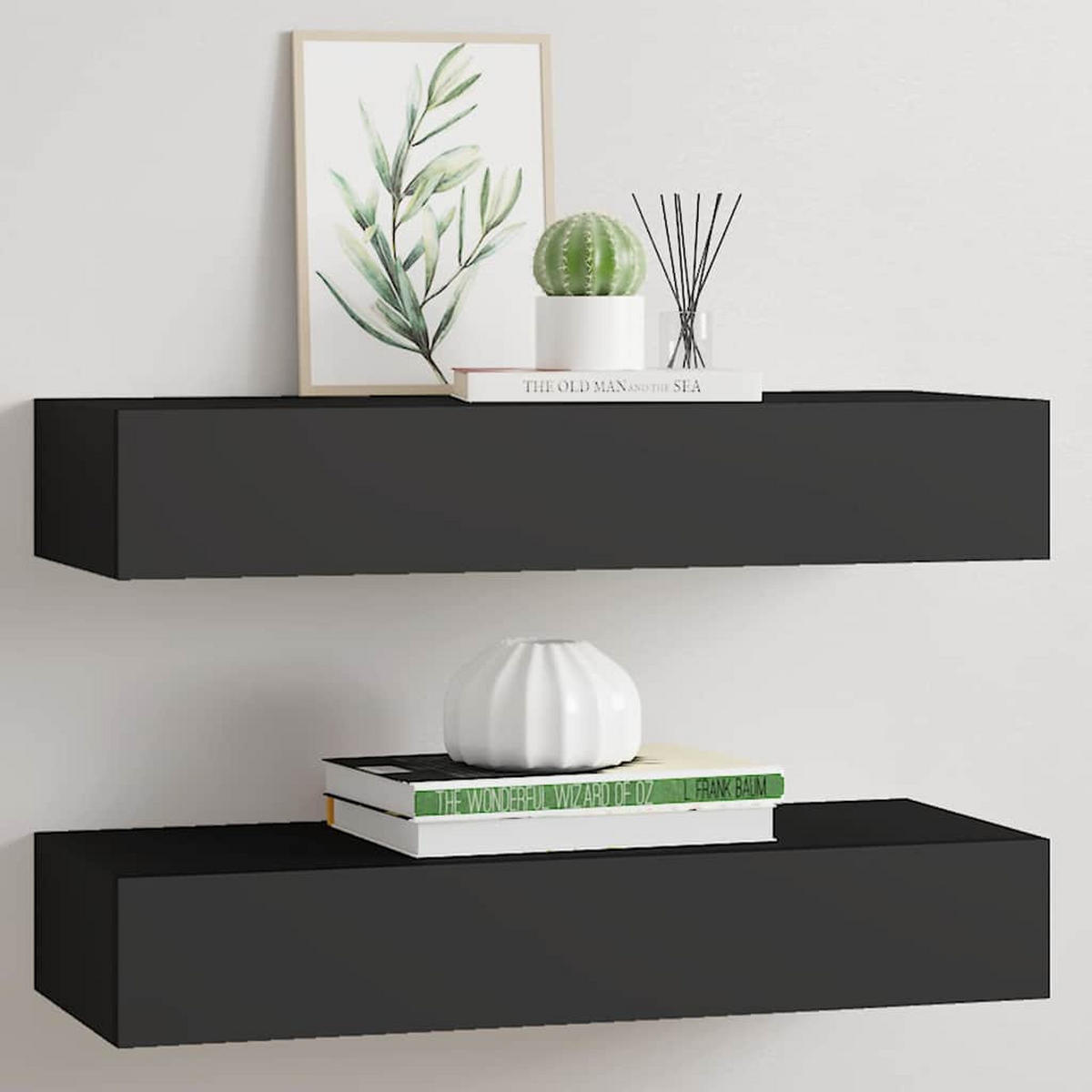 WANDREGALE Mit Schubladen 2Er Set Schwarz 60/23,5/10 Cm Mdf - Schwarz, Holzwerkstoff (23.5/10/60cm) - vidaXL