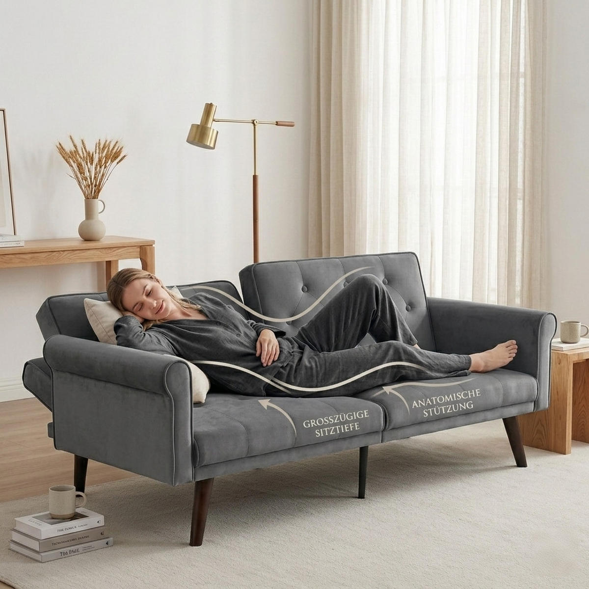 SCHLAFSOFA mit verstellbarer Rückenlehne klappbar Grau 89x172x70 cm Textil - Grau, Textil (89/70/172cm) - SONNENH