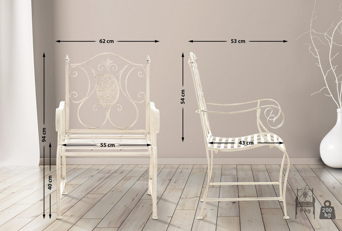 GARTENSTUHL 2er Set Metall antik-creme - Creme, Metall (62/94/53cm) - CLP