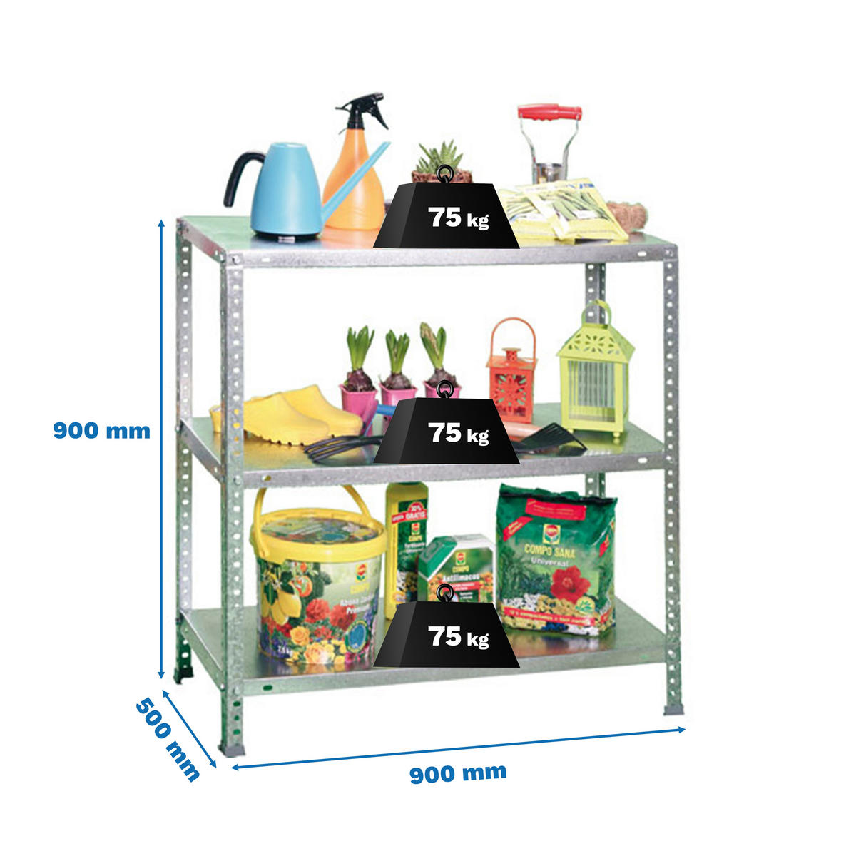 SCHRAUBREGAL PANDA MINI | HxBxT 90x90x50cm | Fachlast 75kg | Verzinkt - Silberfarben, Metall (90/90/50cm) - PROREGAL