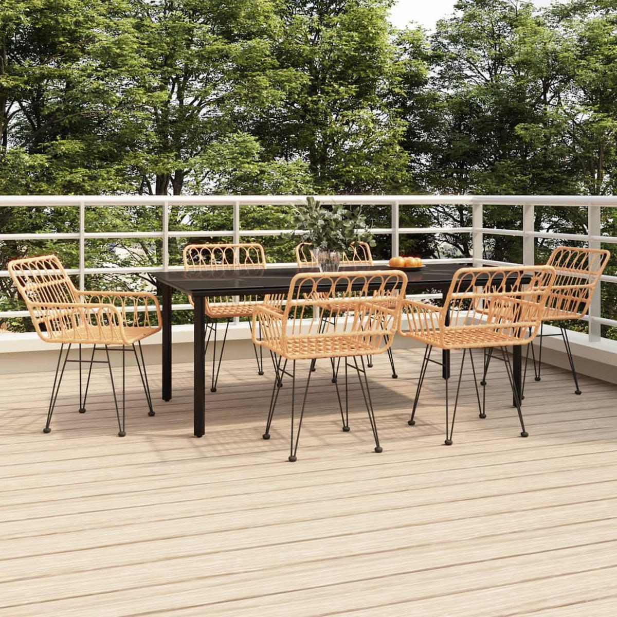 GARTEN-ESSGRUPPE 7-teilig Poly Rattan - Braun, Kunststoff - vidaXL
