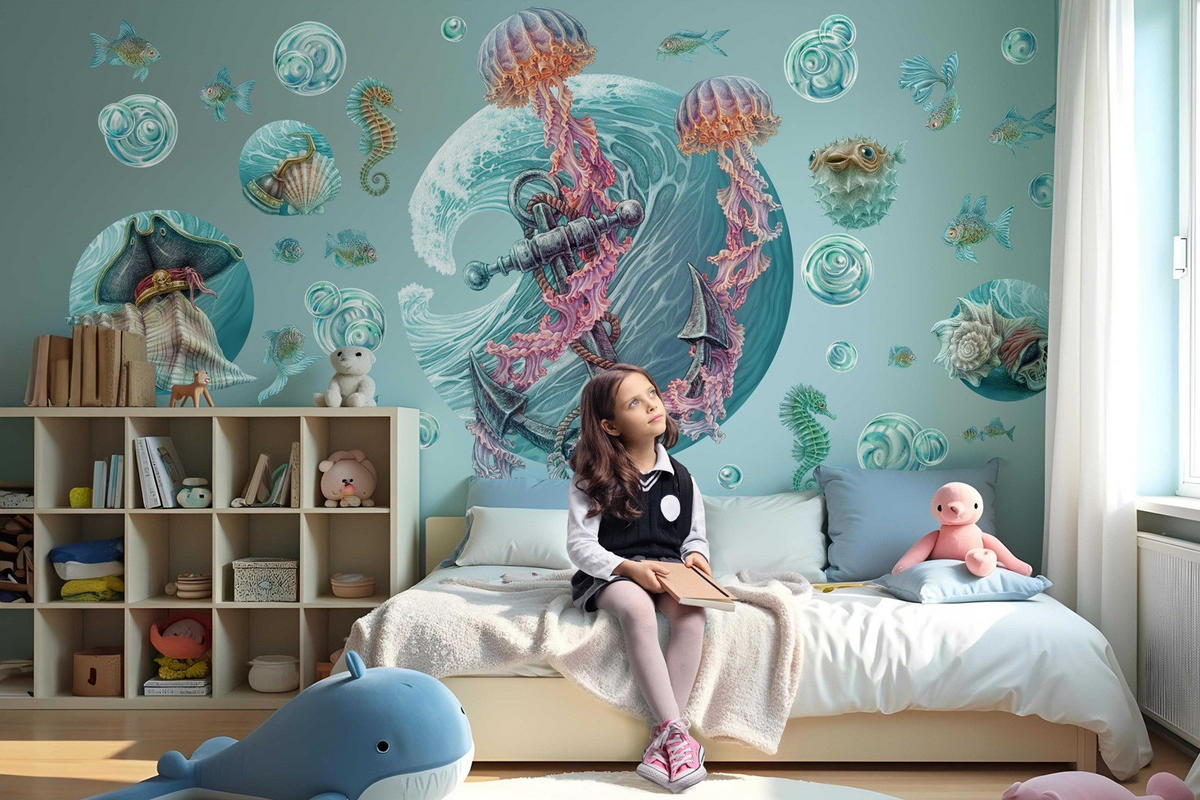 WANDAUFKLEBER 60x62cm - Die Welt der Quallen - Multicolor, Kunststoff (60/62/0.1cm) - Wallfluent