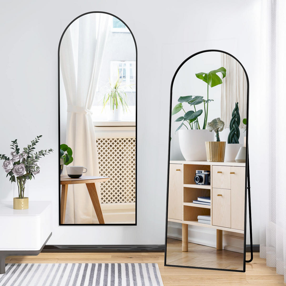 GANZKÖRPERSPIEGEL 63x173 cm, gebogener Aluminiumrahmen, freistehend/Wandmontage in Schwarz, für Wohn- & Schlafzimmer - Schwarz, Glas/Metall (63/2/173cm) - BRILVERDE