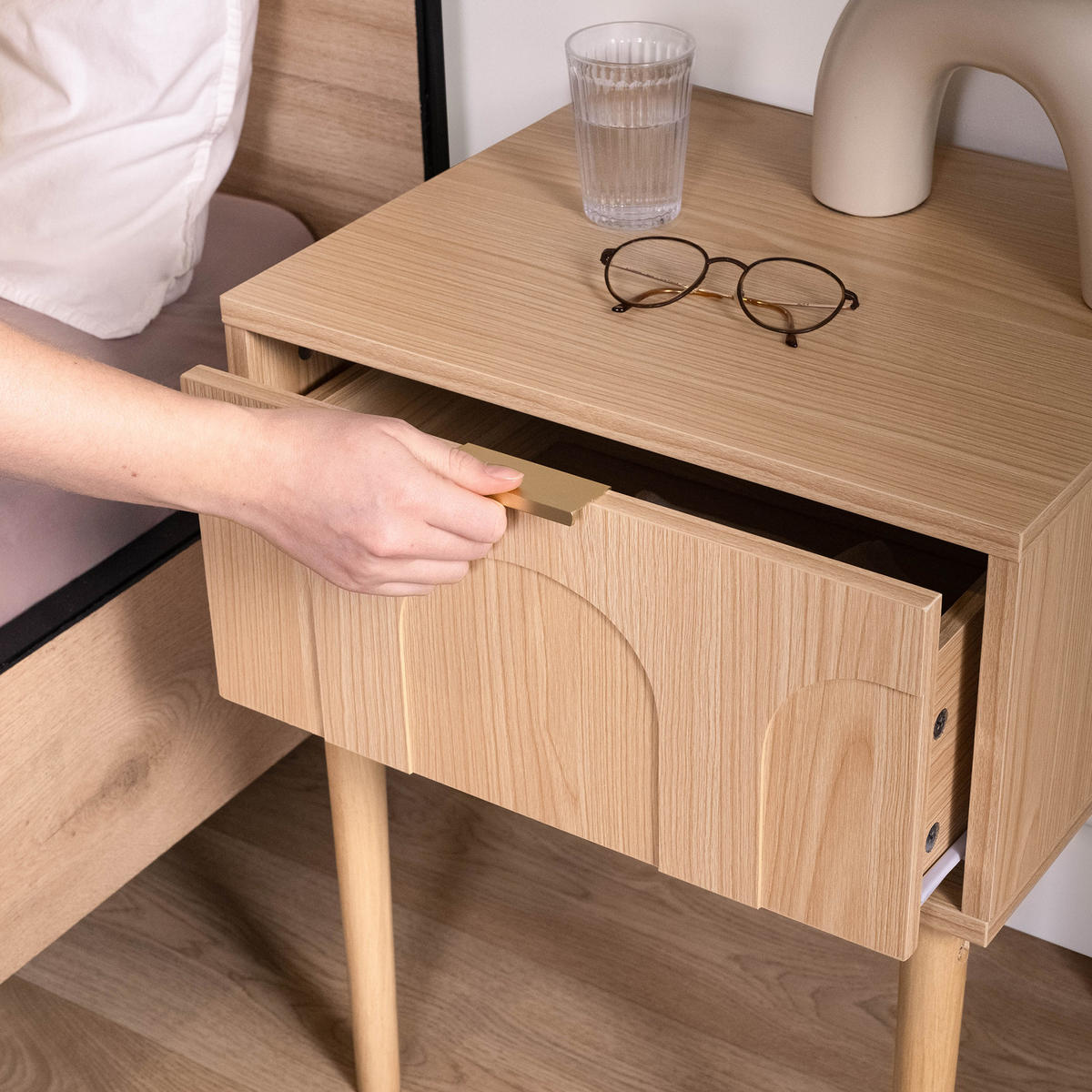 NACHTTISCH 2er-Set Nolan aus Eiche skandinavischen - Beige, Holz (38/55/45cm) - Sicaan