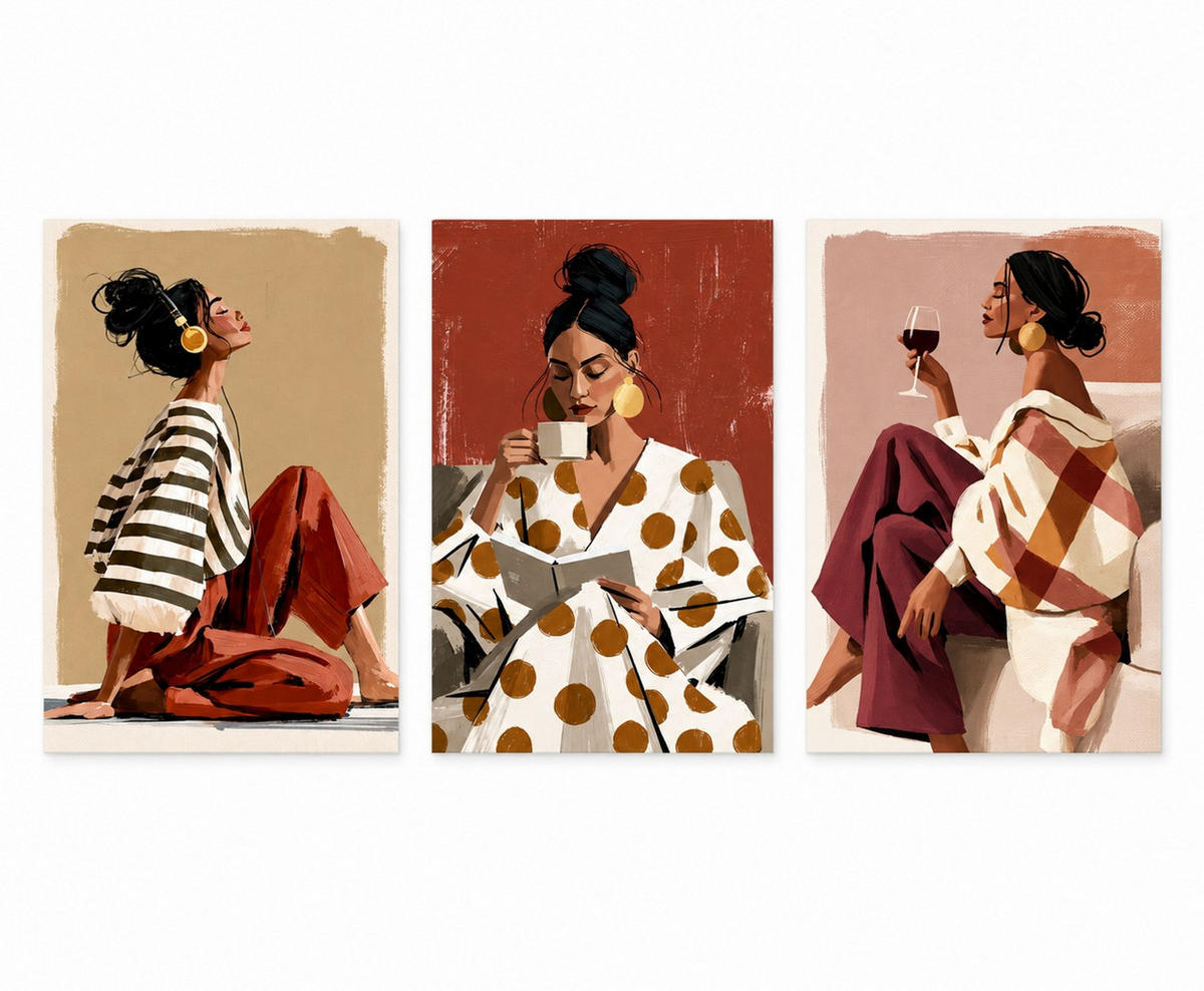 BILDERSET 3er-Set 40x60 cm Frauen Fashion boho - Beige, Kunststoff (40/60cm) - artissimo