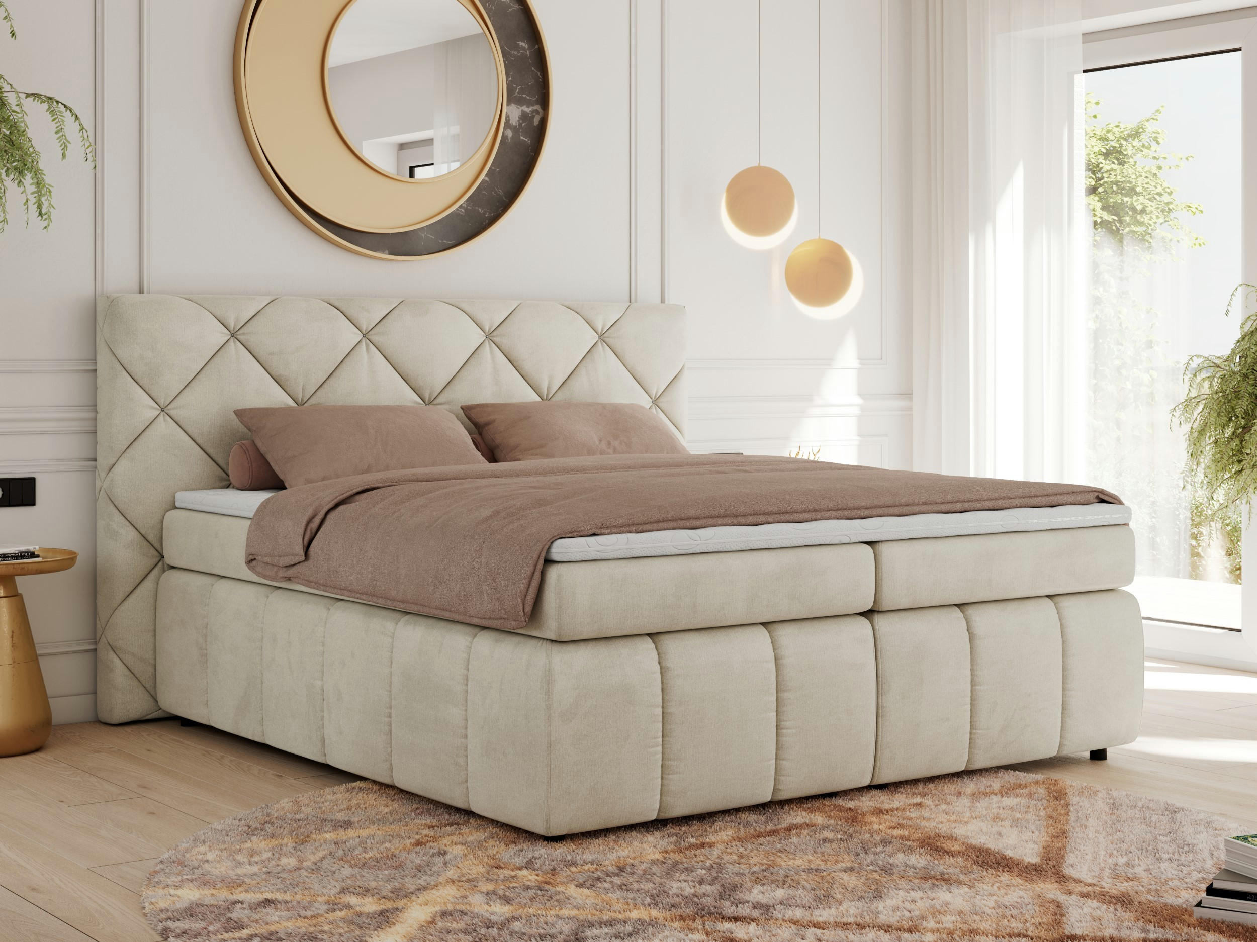 BOXBETT RITA 180/200 - Beige Velvet - H4 - Beige, Holz/Textil (180/200cm)