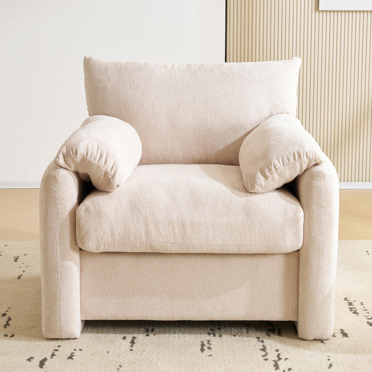 SESSEL 96/82/84 cm beige aus Chenille mit Armlehnenkissen - Beige, Textil (82/84/96cm) - OKWISH