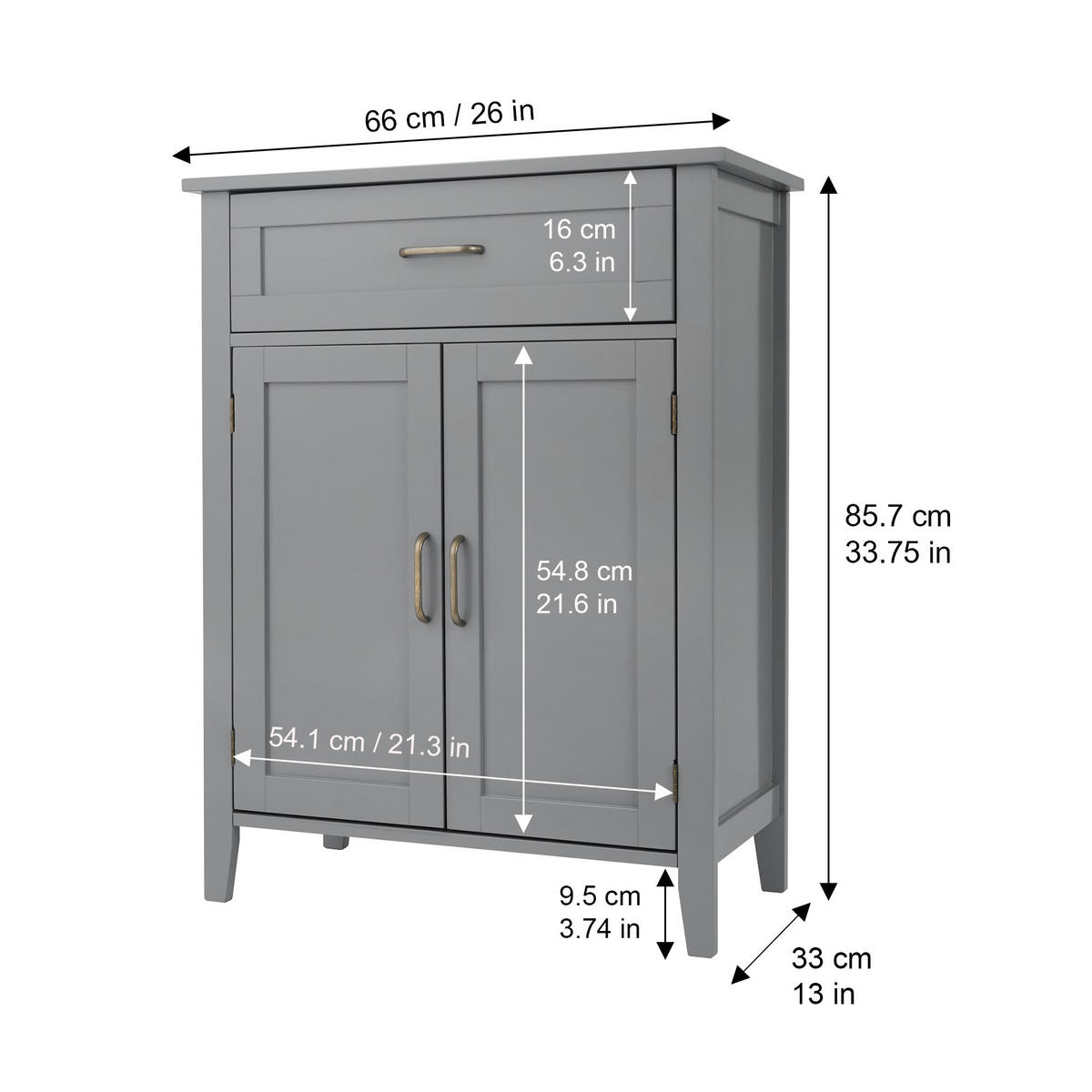 MIDISCHRANK Grau - Grau, Holzwerkstoff (33/85.7/85.7cm) - Teamson Home