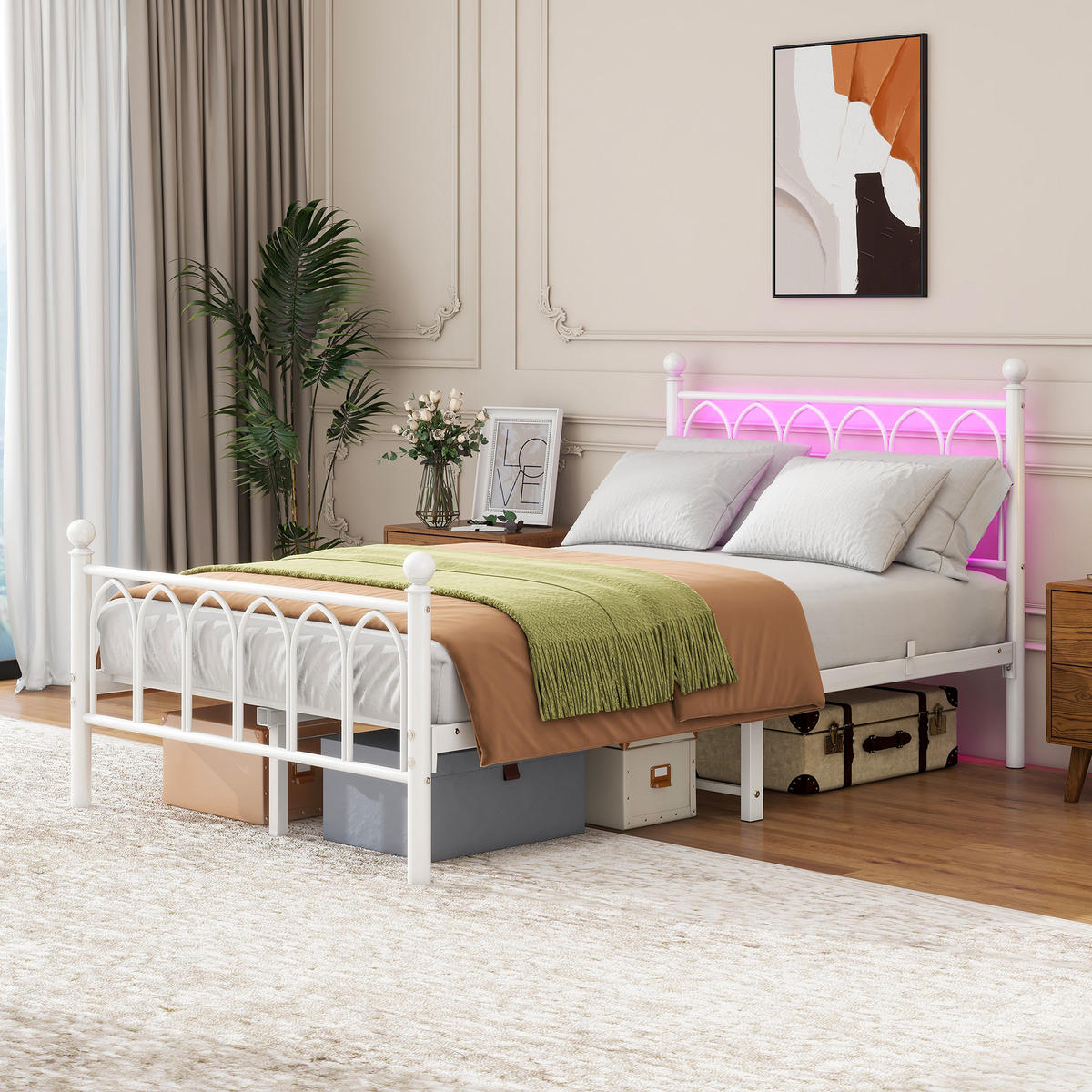 METALLBETT 120x200 cm LED USB Vintage weiß - Weiß, Holzwerkstoff (120/200cm) - LEBENLANG