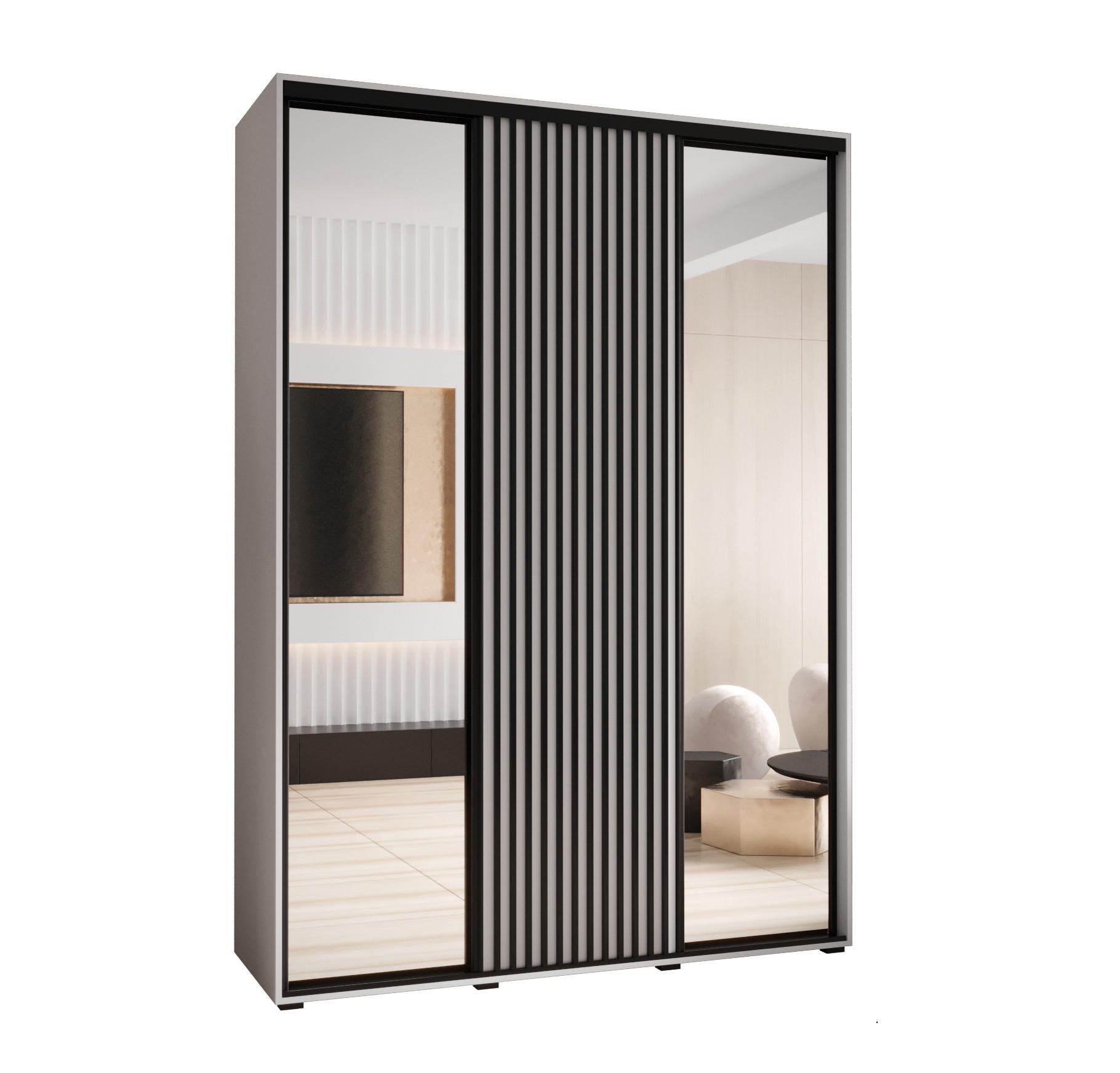 SCHWEBETÜRENSCHRANK 235,2/180/60 3-türig - Schwarz/Weiß, Holz/Metall (180/235/60cm) - Abiks Möbel