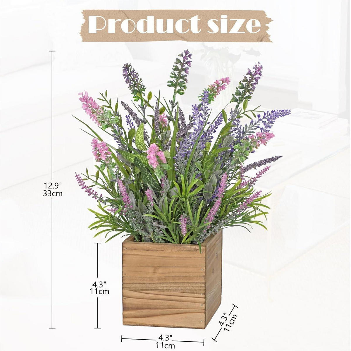 KUNSTPFLANZE Lavendel im Holztrog Shabby-Stil - Multicolor, Kunststoff (20cm)