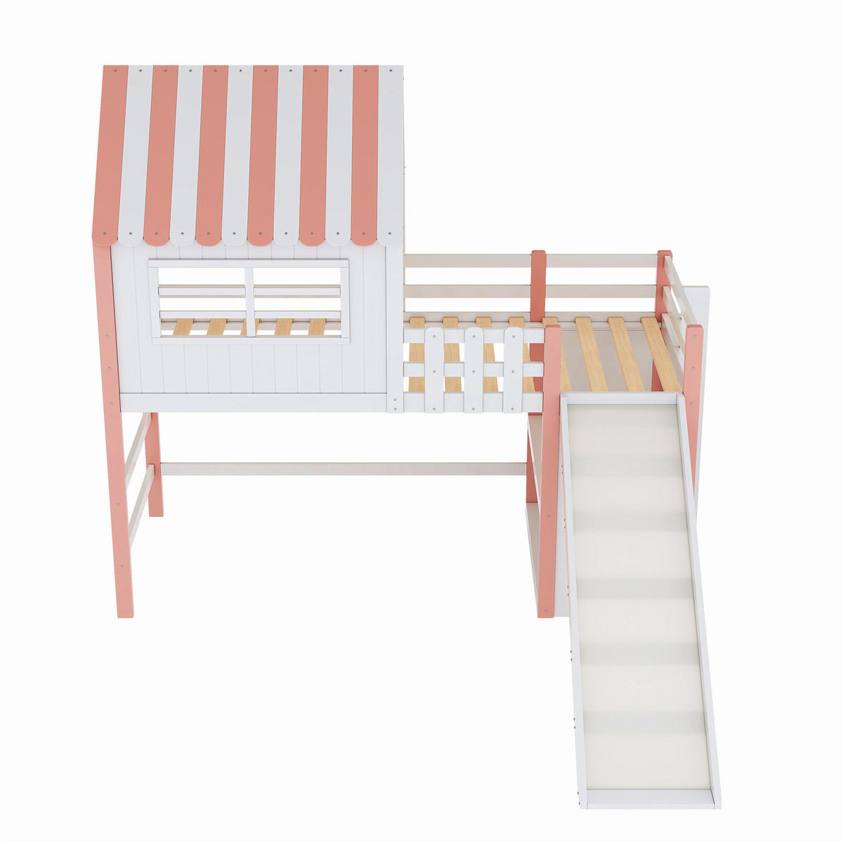 HOCHBETT 90/200 cm Rosa Dachboden-Design mit Rutsche und Staufächern - Rosa, Holz (90/200cm) - OKWISH