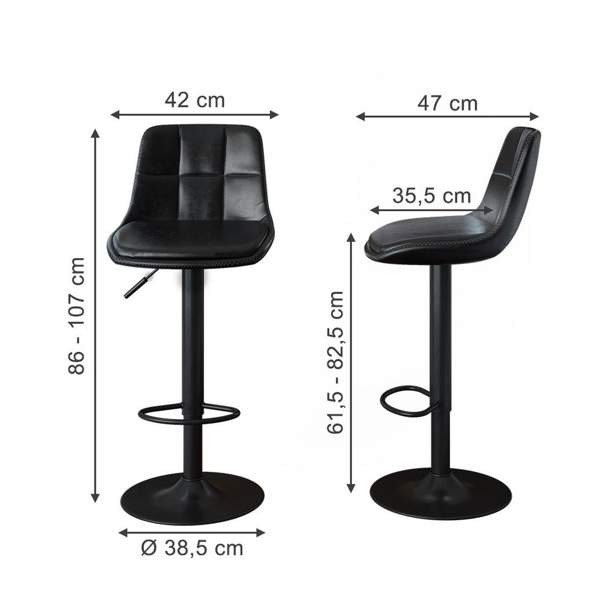BARSKE STOLICE Sena, Crna, 38.5 x 86 cm - crna, tekstil (42/86/47cm) - Vicco