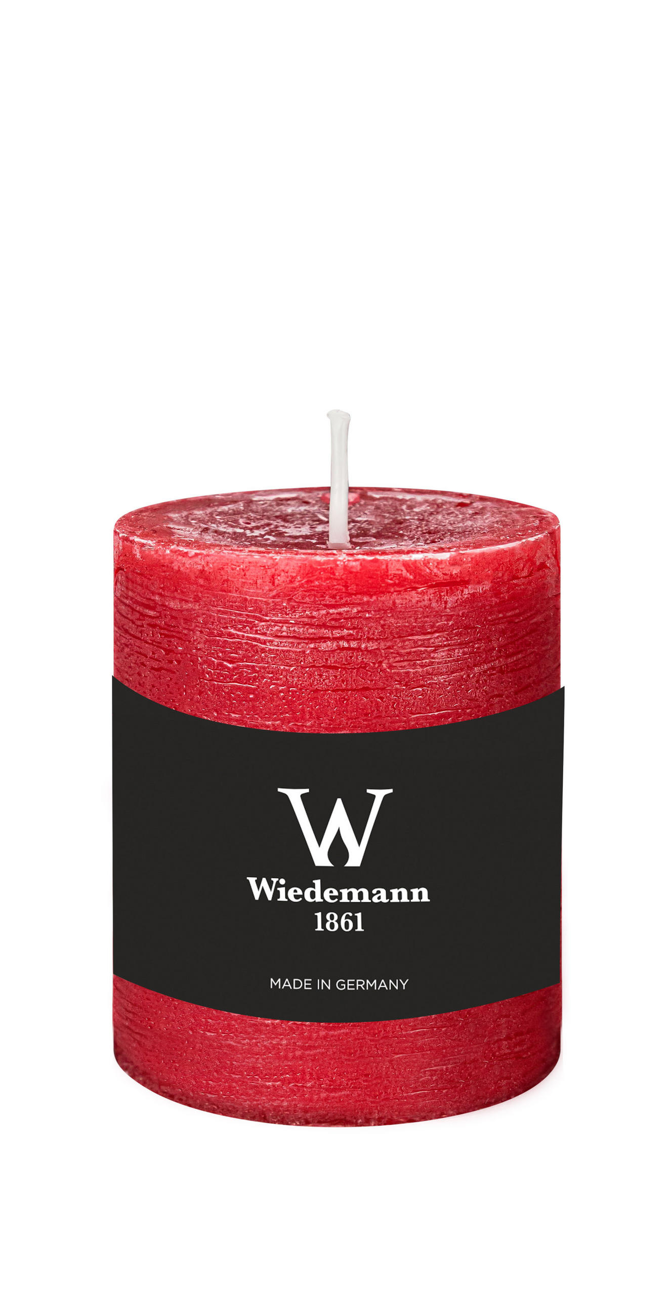 STUMPENKERZE Rustik Marble Style Rubin Rot 80 x Ø 68 mm, 1 Stück - Rot, Paraffin (8cm) - Wiedemann Kerzen