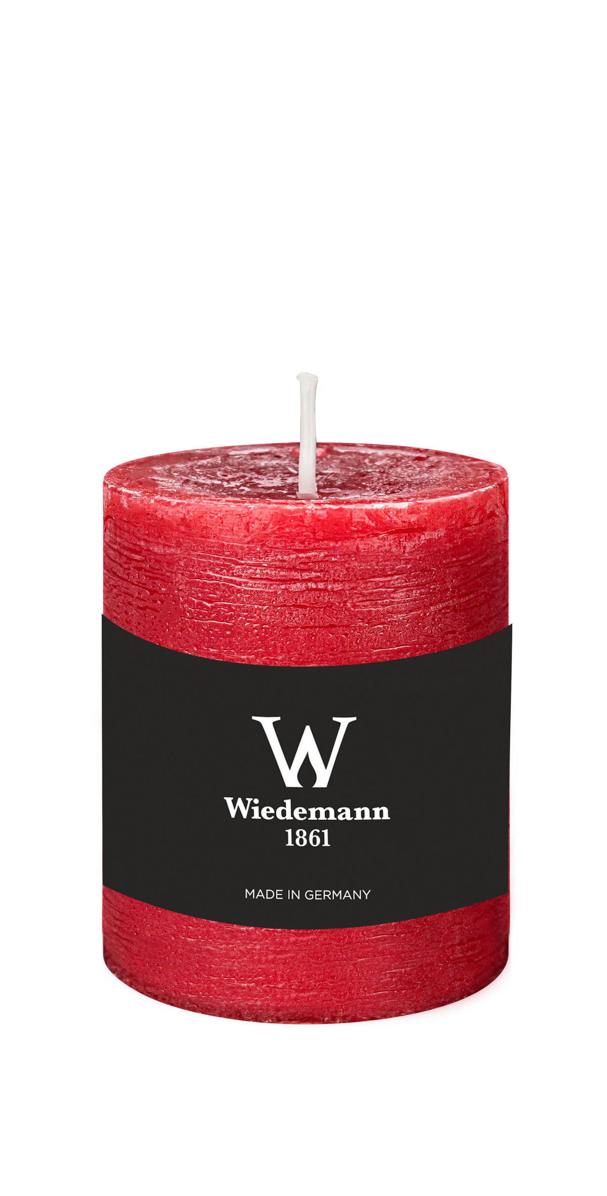 STUMPENKERZE Rustik Marble Style Rubin Rot 80 x Ø 68 mm, 1 Stück - Rot, Paraffin (8cm) - Wiedemann Kerzen