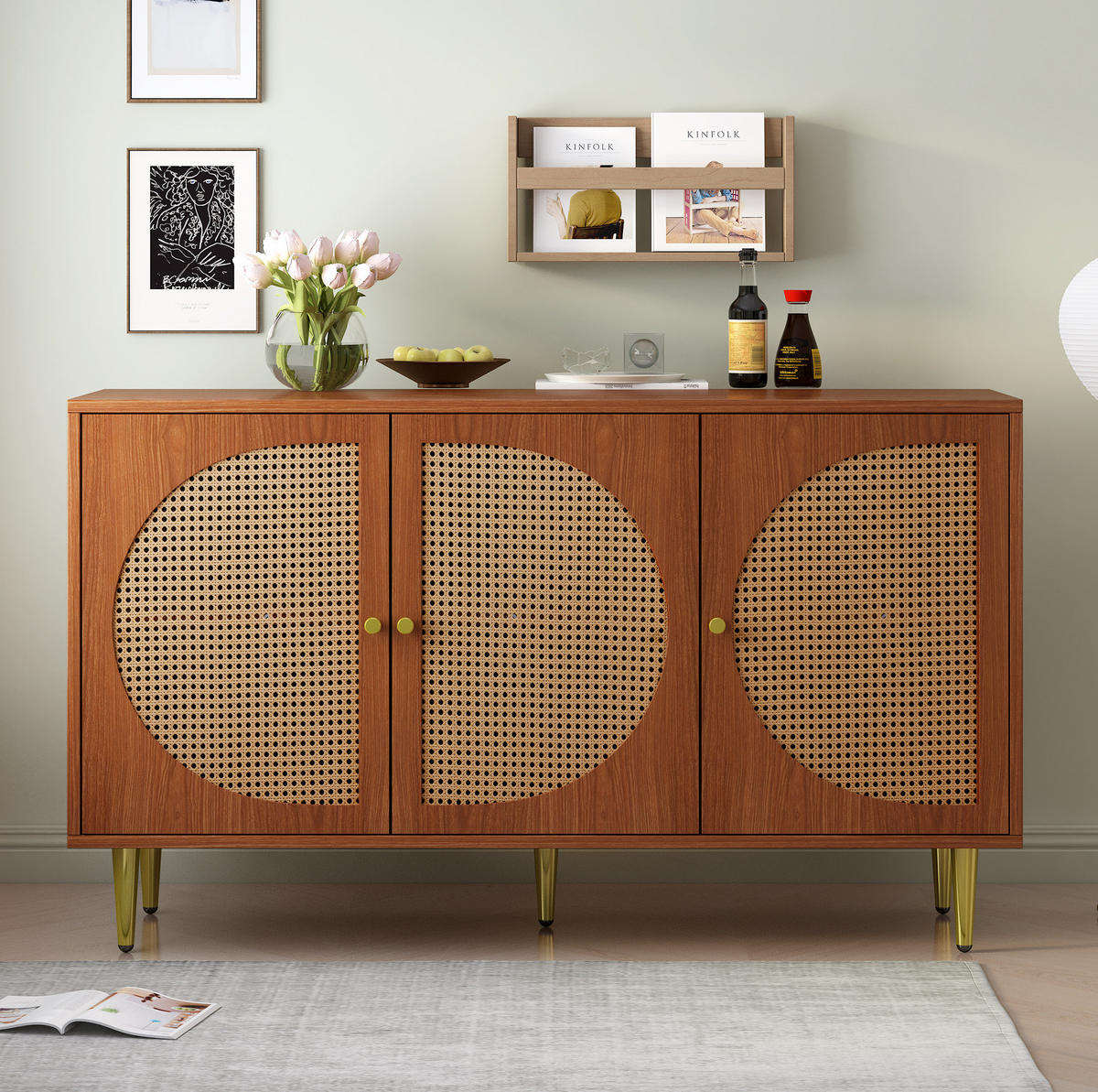 SIDEBOARD 129,8/40/76 cm Walnuss aus Spanplatte mit 3 Türen - Walnussfarben, Holzwerkstoff (129.8/76/40cm) - OKWISH