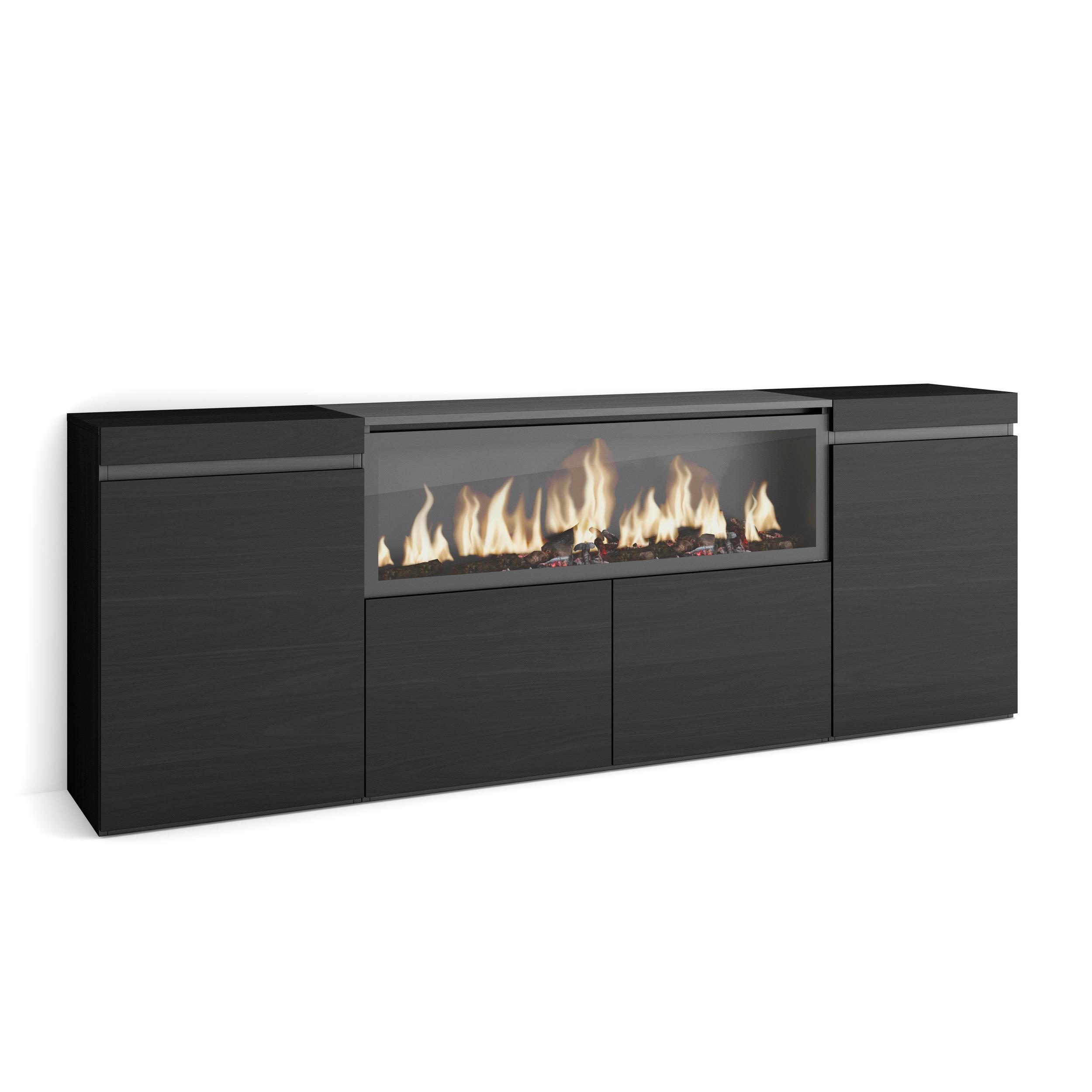 SIDEBOARD Highboard, Elektrokamin XXL, schwarz, 208/35/75cm - Schwarz, Holzwerkstoff (208/75/35cm) - Skraut Home