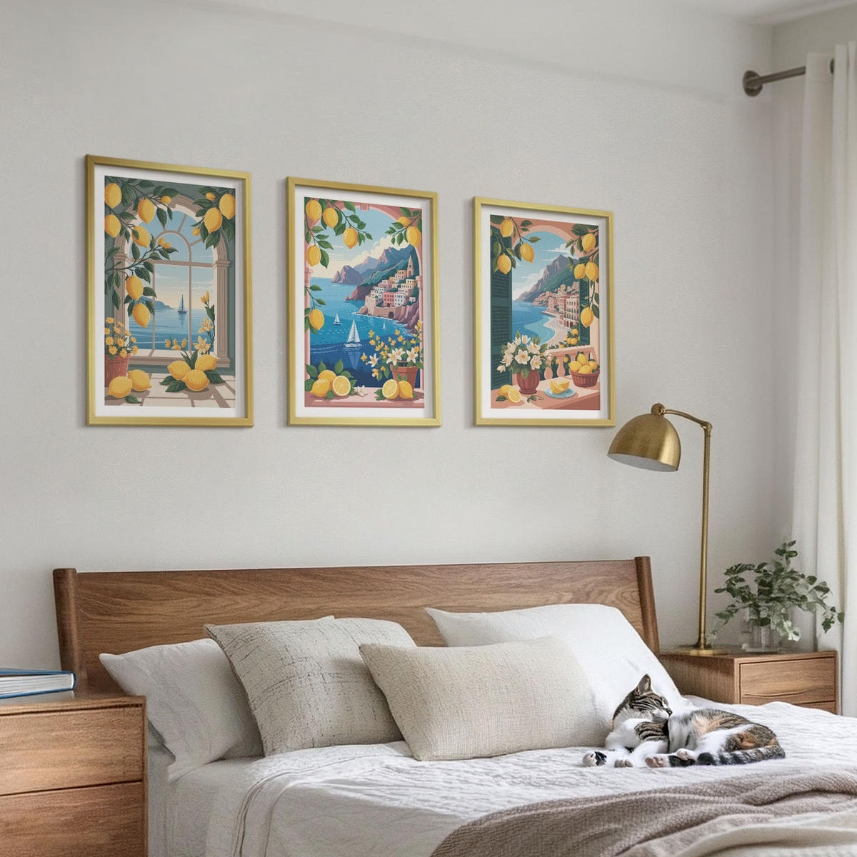 BILDER SET 3er Set - 40x60 cm Goldrahmen - Meerblick, italienische Zitronen - Goldfarben, Kunststoff (40/60cm) - TULUP
