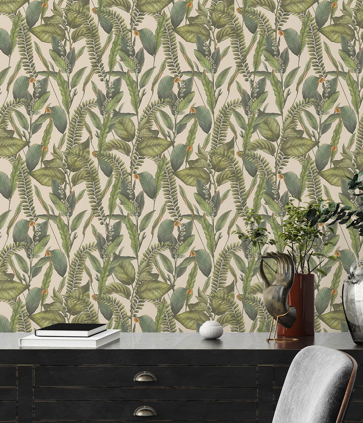 VLIESTAPETE Grün 53/1005 cm - Beige, Textil (53/1cm) - KUNSTLOFT
