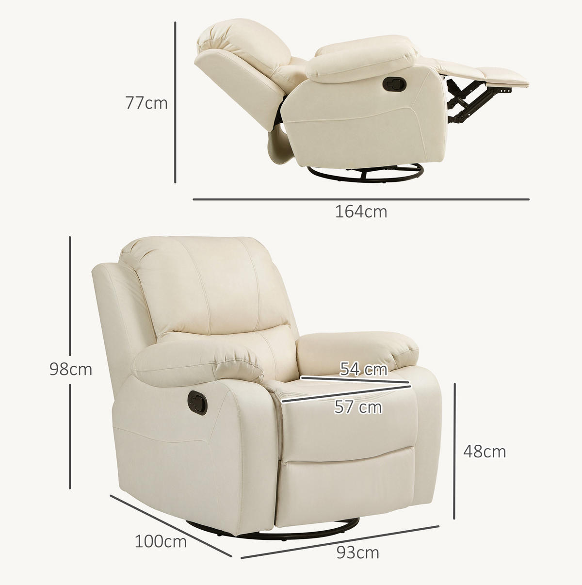 RELAXSESSEL in Cremeweiß 100x93x98 cm mit Liege-, Schaukel- und Drehfunktion - Creme, Textil (93/98/100cm) - IVMEU