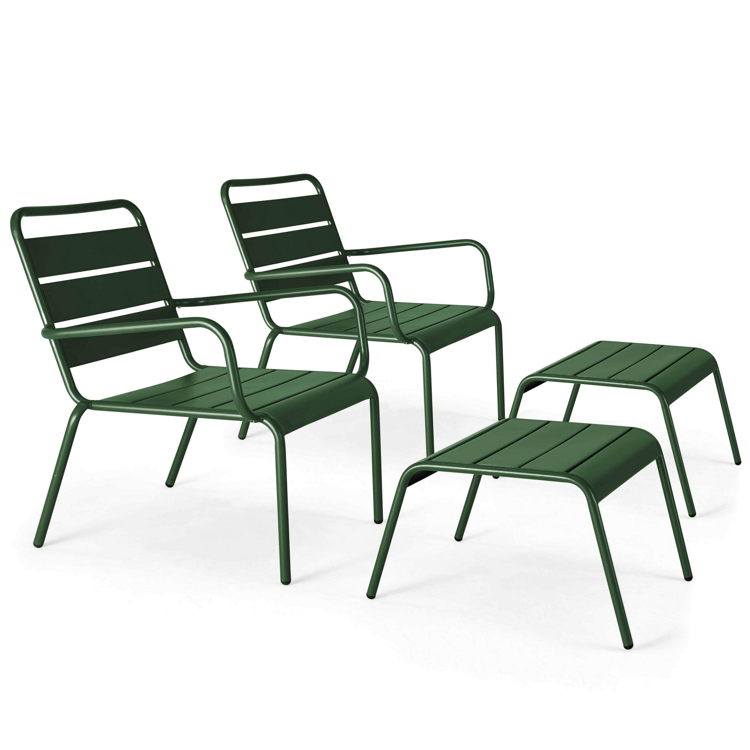 RELAXSESSEL MIT HOCKER 2-tlg., Waldgrün - Grün, Metall (64/72/60cm) - Oviala