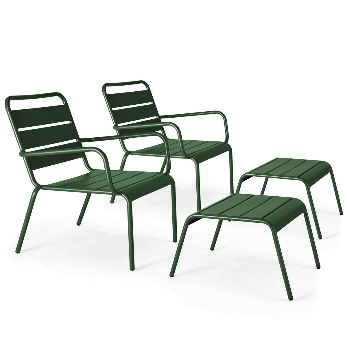 RELAXSESSEL MIT HOCKER 2-tlg., Waldgrün - Grün, Metall (64/72/60cm) - Oviala