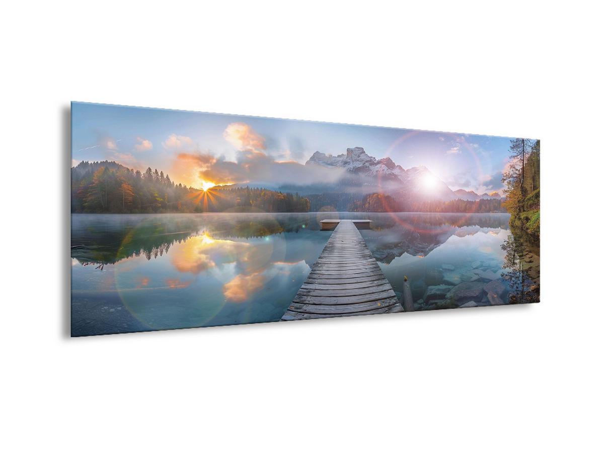 GLASBILD 80x30 cm Berge Steg Panorama - Gelb, Glas (80/30cm) - artissimo