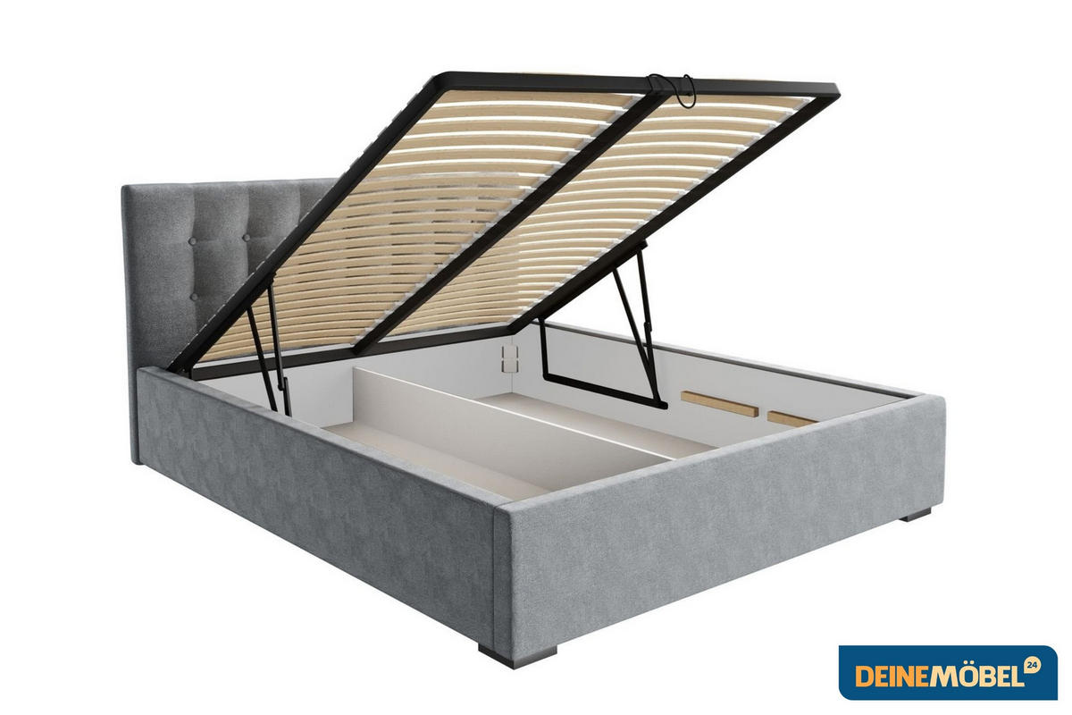 POLSTERBETT KINA 180/200 in Velours Hellgrau - Hellgrau, Holz/Holzwerkstoff (180/200cm) - Deine Möbel 24