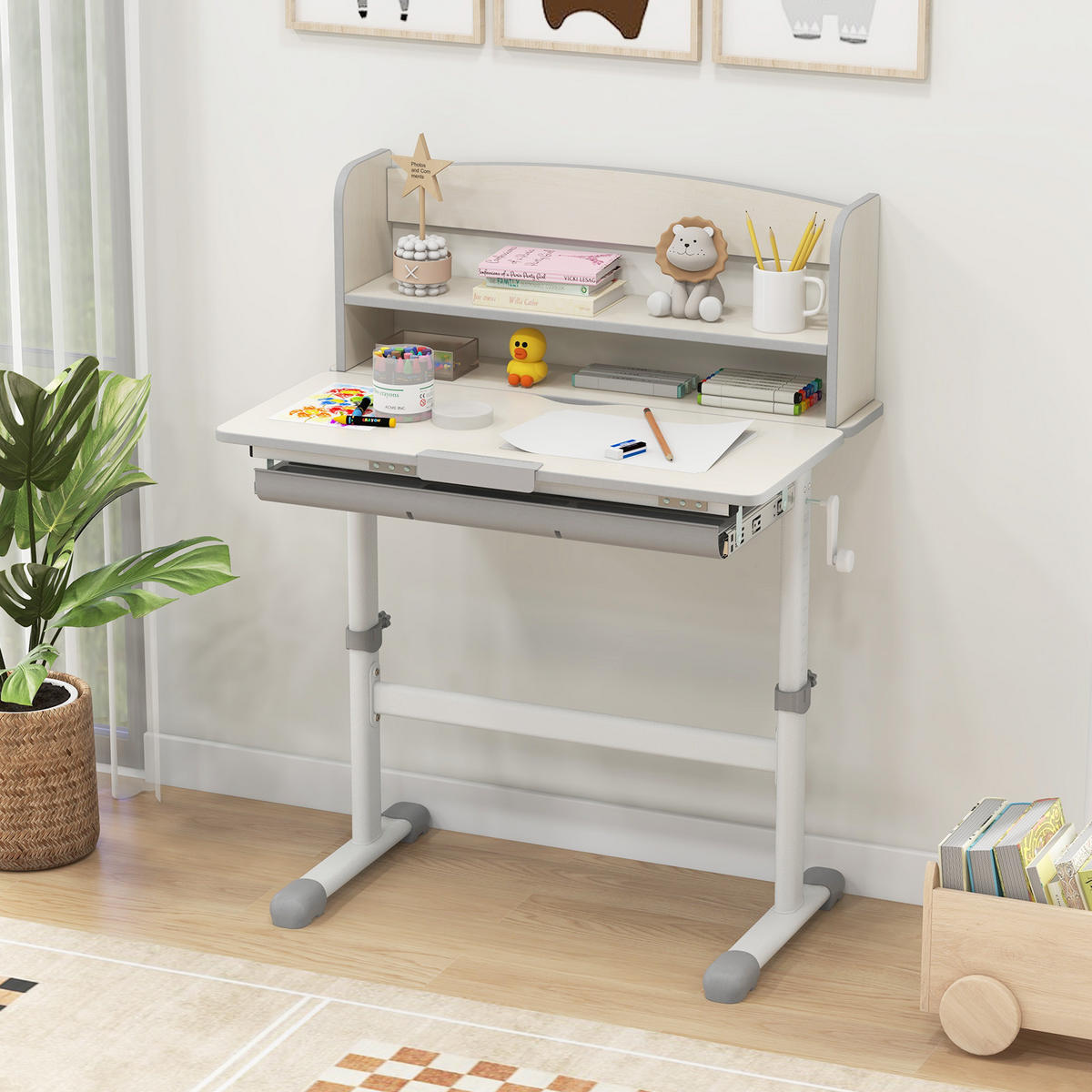KINDERSCHREIBTISCH Höhenverstellbarer grau - Grau, Metall (80/81.5/51cm) - COSTWAY