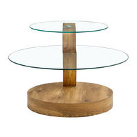 COUCHTISCH aus MDF und Glas 89x89x43 cm Transparent/Holz mit mehrstufigen Ablageflächen - Naturfarben, Glas (89.9/89.9/43.2cm) - IVMEU