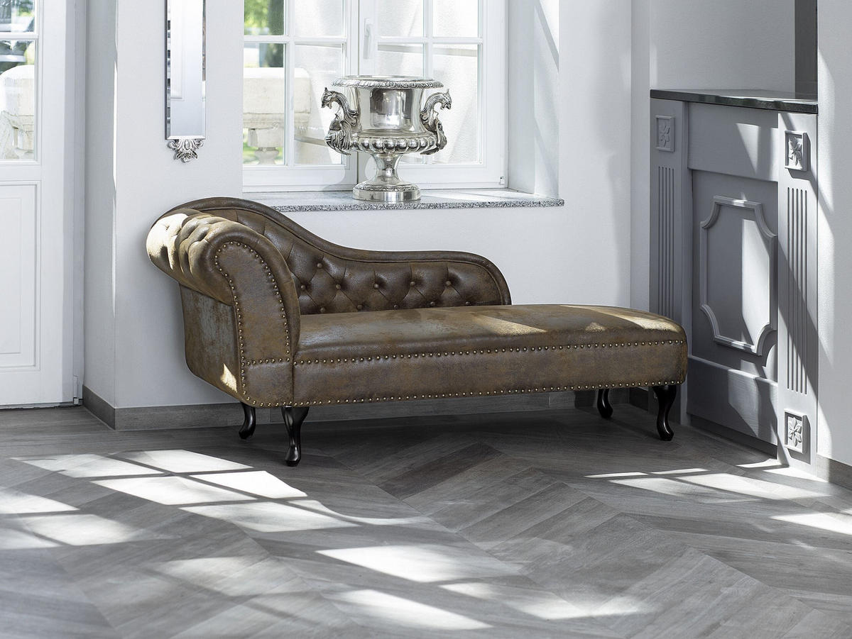 ČALOUNĚNÉ LEHÁTKO CHAISE LONGUE Umělá semiš hnědé levostranné Nimes - tmavě hnědá/černá, plast (169/79/65cm) - Beliani