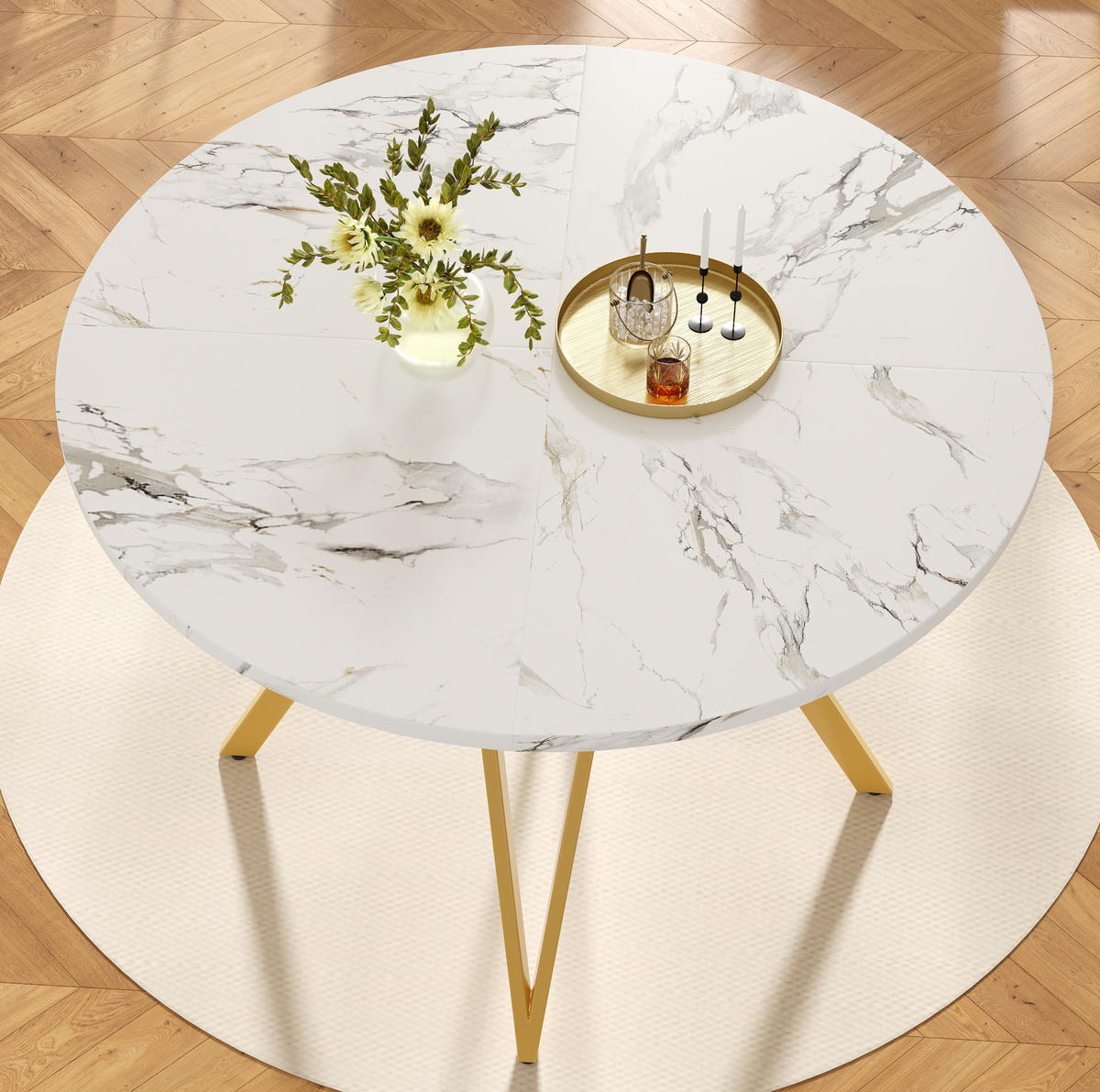 ESSTISCH, MDF mit Marmormuster & Metallgestell, 100/100/76 cm, Gold - Goldfarben, Holzwerkstoff (100/100/76cm) - Redom