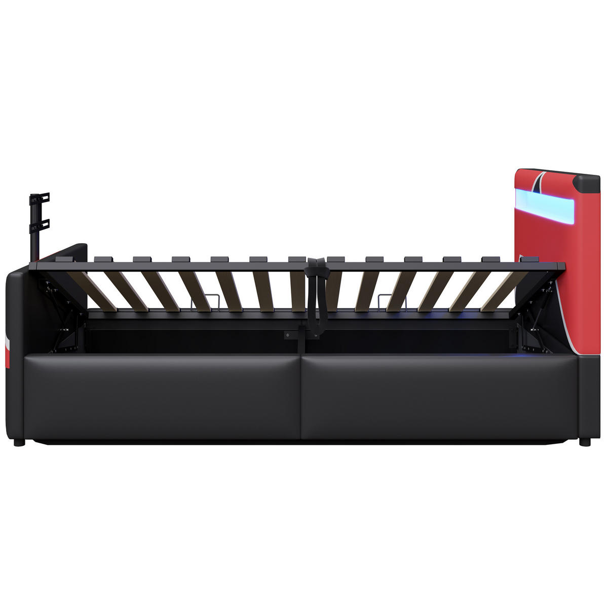 KINDEREINZELBETTEN aus Kunstleder 90x200 cm in Schwarz mit LED & TV-Halterung - Schwarz, Leder (90/200cm) - Modfu