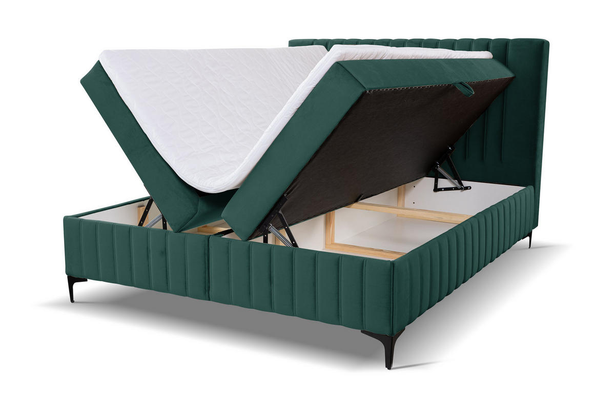 BOXBETT QUANT mit 2 Bettkästen, 180x200, Farbe: Grün, Velourstoff, mit Bonell-Matratze inkl. Topper - Grün, Holz/Kunststoff (180/200cm) - VENASI MÖBEL