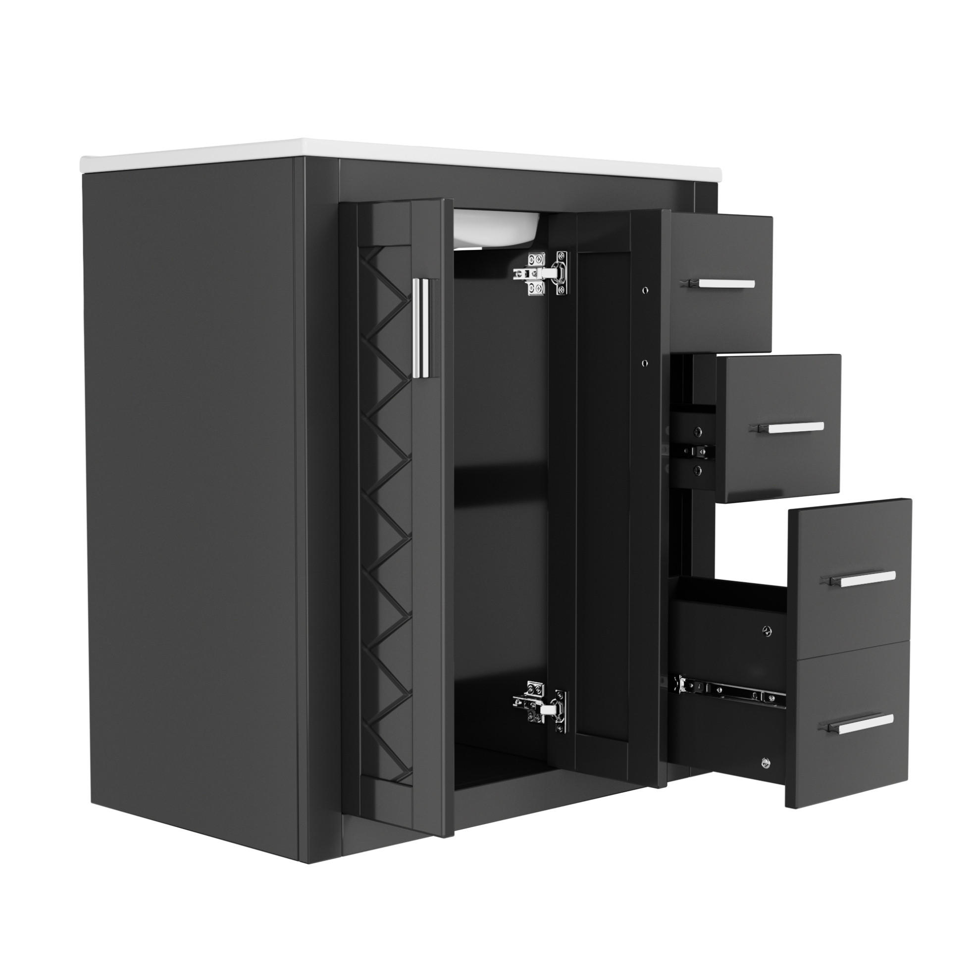 WASCHTISCHKOMBI 76/46,5/85,5 cm schwarz aus MDF und Keramik mit 3 Schubladen - Schwarz, Keramik (76/85.5/46.5cm) - OKWISH