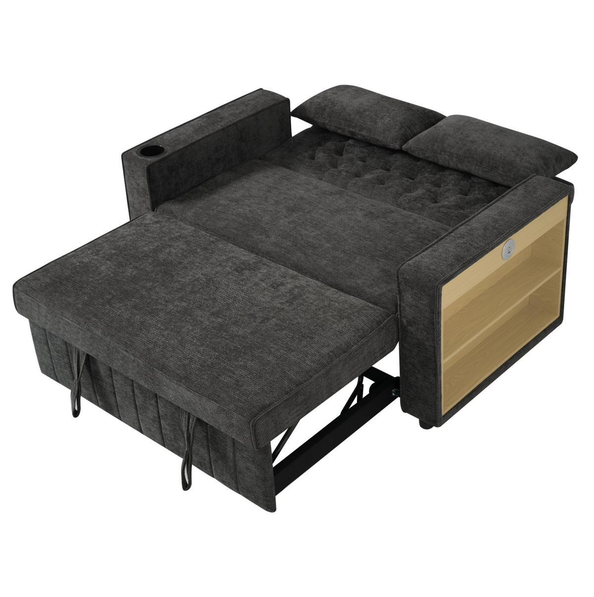 TROSJED na razvlačenje od chenillea, 140/137/84 cm siv, s USB priključkom i držačem za piće - siva, tekstil (140/84/137cm) - BEAOK