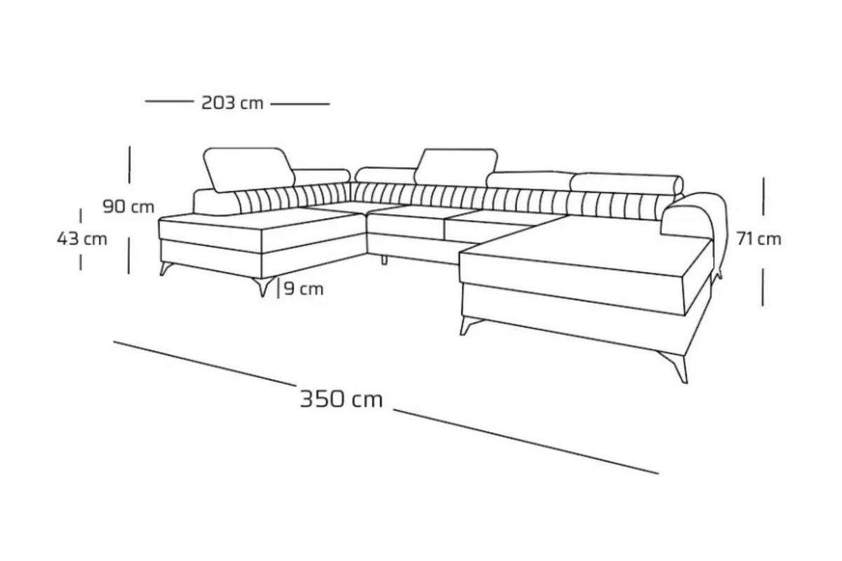 ECKSOFA U-Form PIERO U Rechts mit Schlaffunktion 125x260 Velours Beige - Beige/Schwarz, Holz/Textil (203/90/350cm) - Muffo