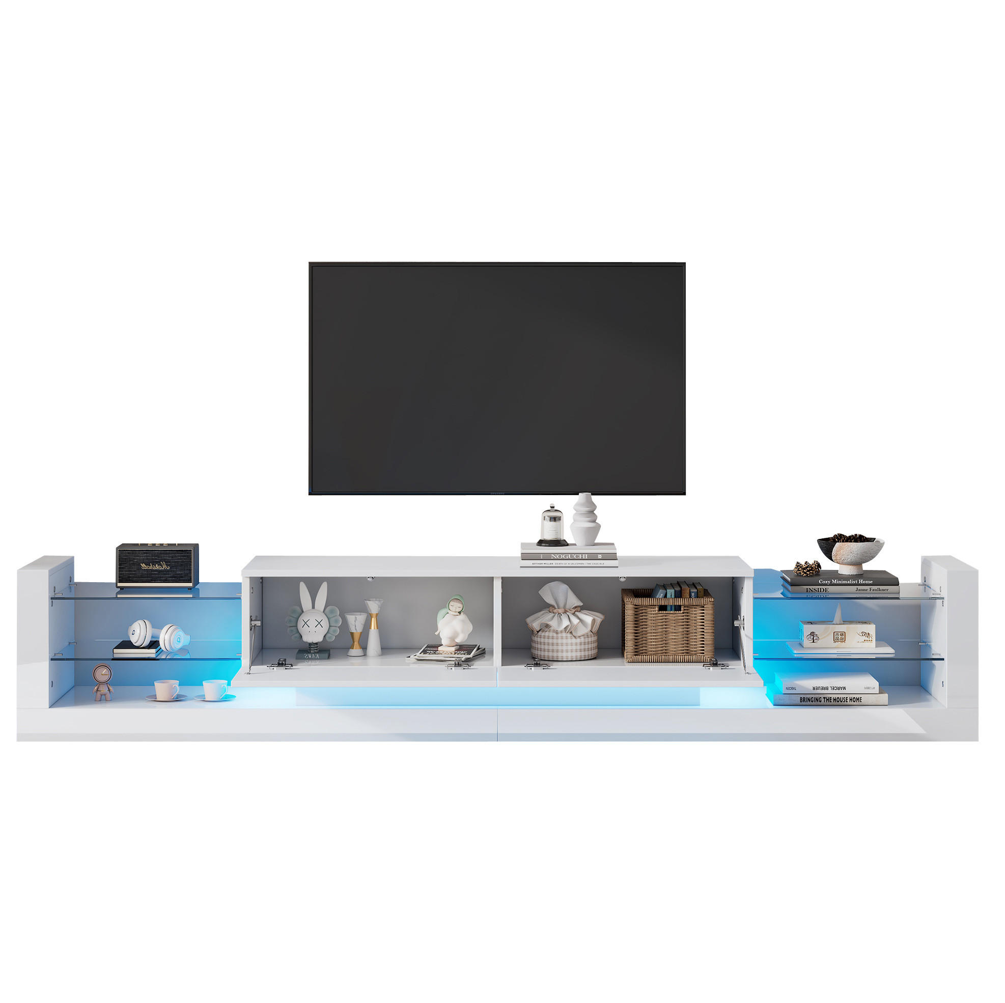 TV-SCHRANK mit LED-Beleuchtung 181 cm Hochglanz Weiß 2 Klappen - Weiß, Holzwerkstoff (38/38/181cm) - Beauniv