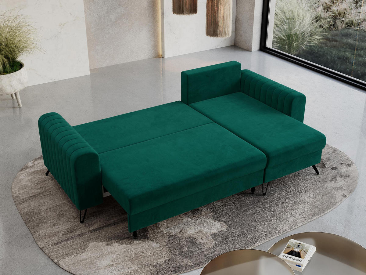 ECKSOFA Axel Velvet Dunkelgrün - Dunkelgrün/Schwarz, Textil/Metall (242/140cm) - MKS