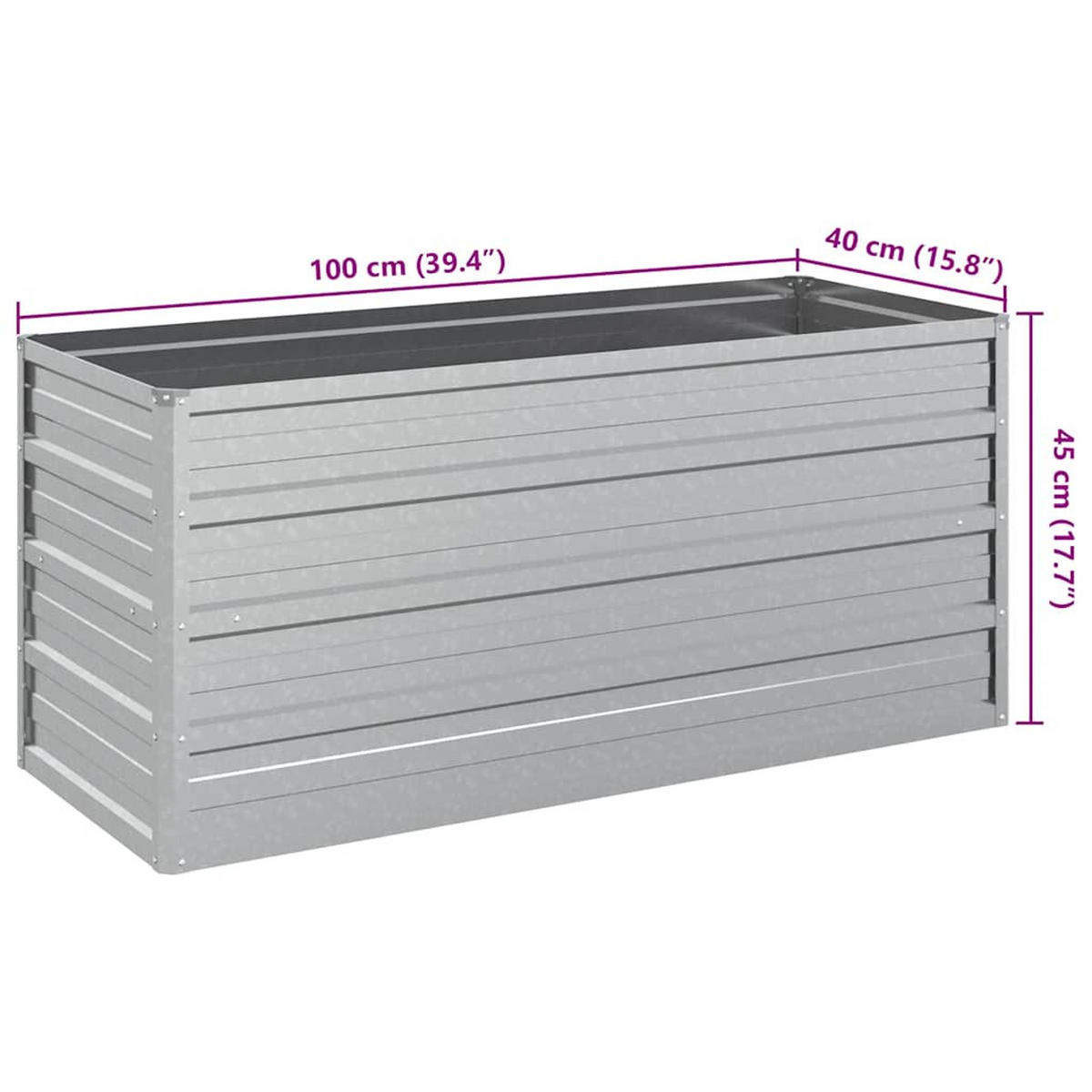 HOCHBEET 100/40/45 cm, aus Verzinkter Stahl, Silber - Silberfarben, Metall (40/45/100cm) - vidaXL
