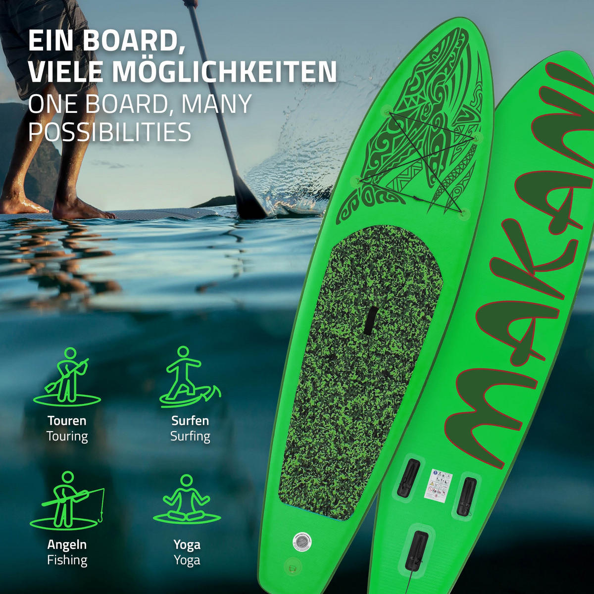 STAND UP PADDLE BOARD Makani Grün - Grün, Kunststoff (320/80/15cm) - ECD-Germany